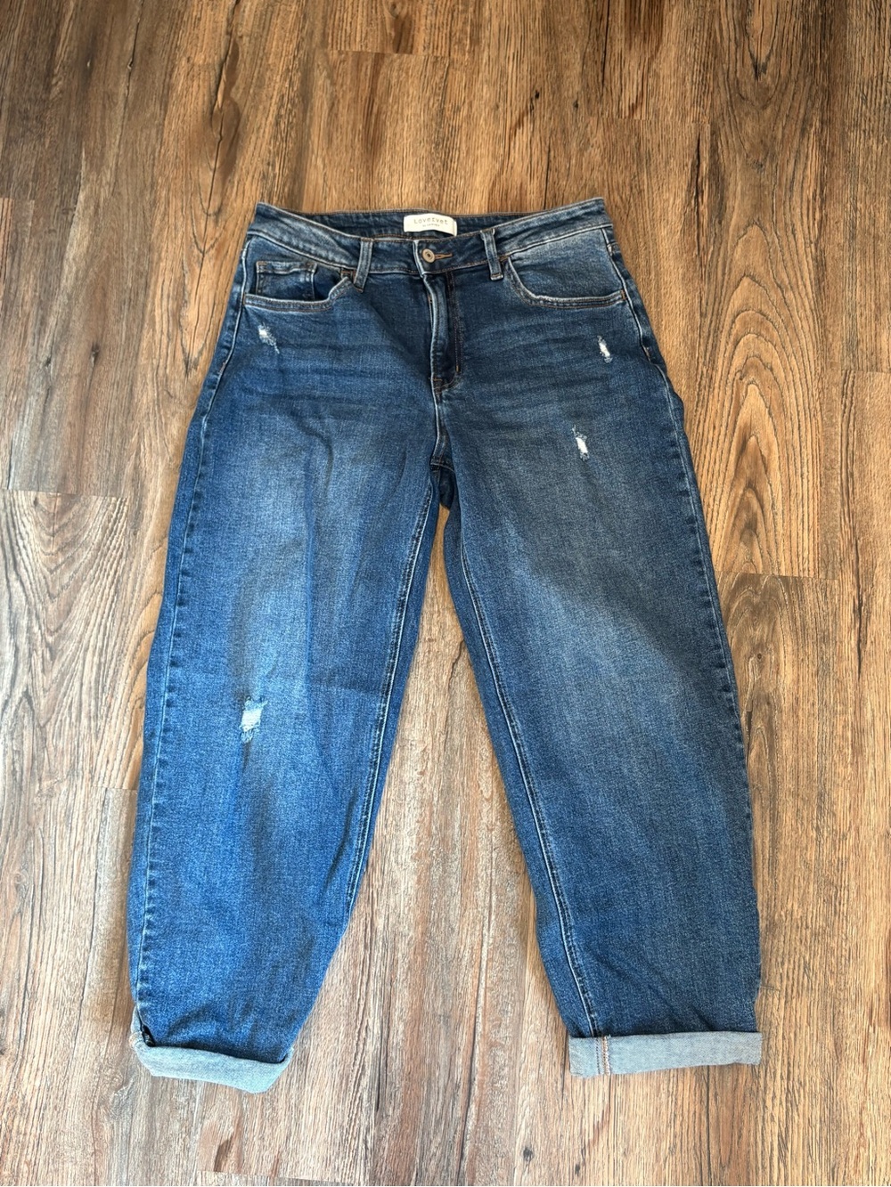 Women's Boyfriend Jeans in Distressed Dark Blue